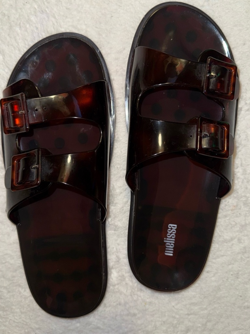 Melissa Brown Tortoiseshell Double-Buckle Jelly Slides